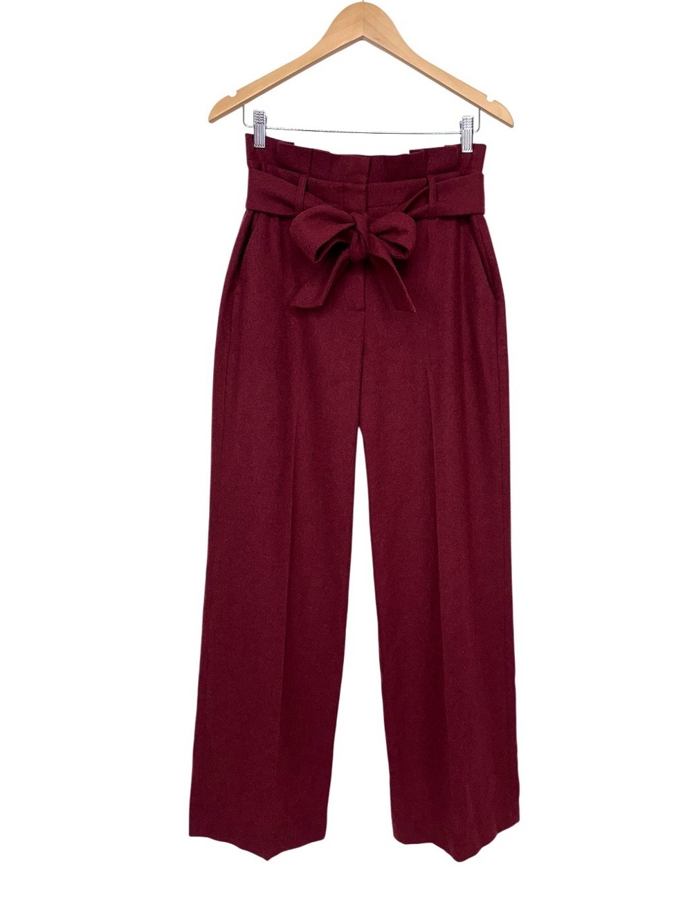 Boden Wool Blend Maroon Wide Leg Belted Trouser Dress Pants Size 4R